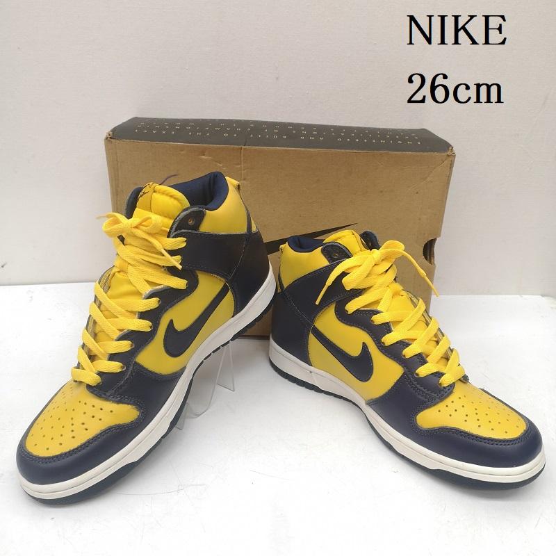 ナイキ NIKE シューズ シューズ デッドストック 観賞用 98年製 DUNK HIGH MICHIGAN ダンク ハイカット スニーカー ミシガン 630335-471 26.0cm 黄 / イエロー / yellow X 紺 / ネイビー / navy メンズ USED 古着 中古 50152053