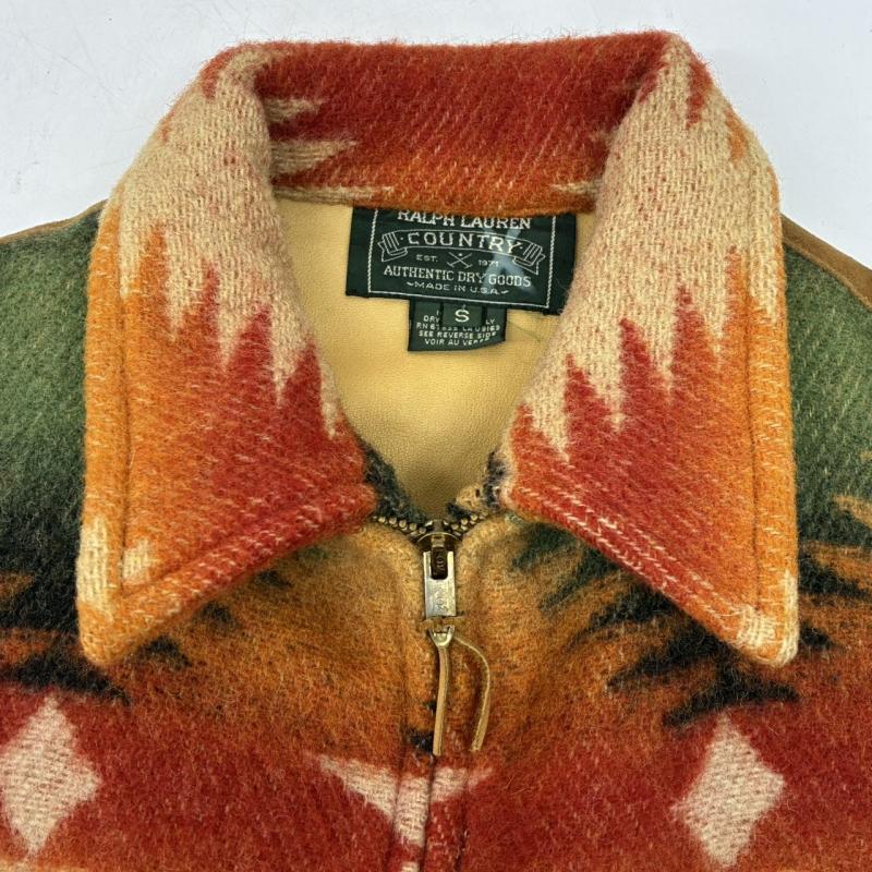 ラルフローレン RALPHLAUREN ジャケット、上着 ジャンパー、ブルゾン COUNTRY 80s 90s ネイティブ ウール ブランケット スエード ジップアップ ジャケット S ネイティブ柄 メンズ USED 古着 中古 50152075