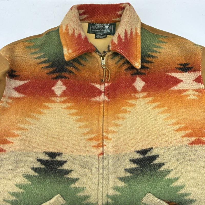 ラルフローレン RALPHLAUREN ジャケット、上着 ジャンパー、ブルゾン COUNTRY 80s 90s ネイティブ ウール ブランケット スエード ジップアップ ジャケット S ネイティブ柄 メンズ USED 古着 中古 50152075