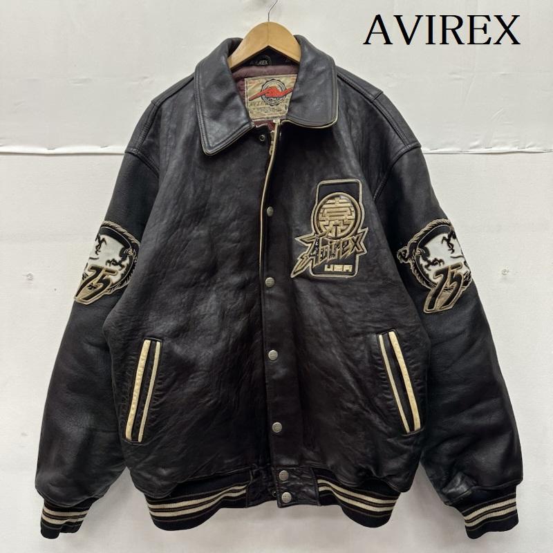 アヴィレックス AVIREX ジャケット、上着 ジャンパー、ブルゾン 90s 龍 刺繍 バーシティ レザー ジャケット XL 黒 / ブラック / black メンズ USED 古着 中古 50152106