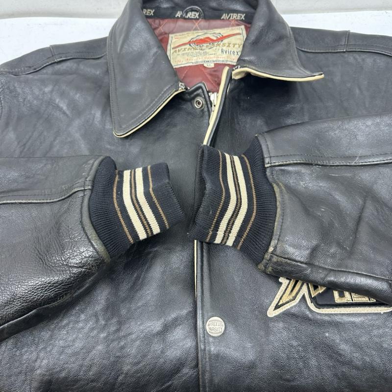 アヴィレックス AVIREX ジャケット、上着 ジャンパー、ブルゾン 90s 龍 刺繍 バーシティ レザー ジャケット XL 黒 / ブラック / black メンズ USED 古着 中古 50152106