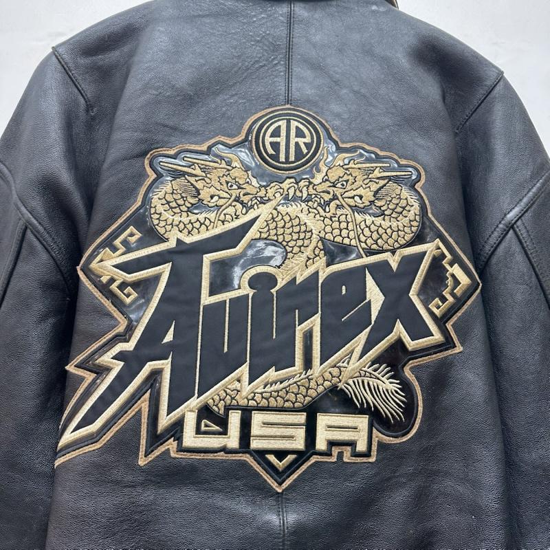アヴィレックス AVIREX ジャケット、上着 ジャンパー、ブルゾン 90s 龍 刺繍 バーシティ レザー ジャケット XL 黒 / ブラック / black メンズ USED 古着 中古 50152106