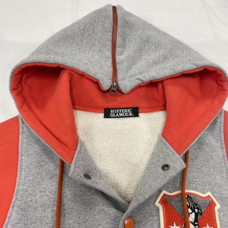 ヒステリックグラマー HYSTERIC GLAMOUR ジャケット、上着 ジャケット、ブレザー フード スタジャン ワッペン パッチ セーラーカラー 0251CF01 パーカー S ロゴ、文字 X 刺繍 X ワンポイント 灰 / グレー / gray X 橙 / オレンジ / orange メンズ USED 古着 中古 50152124