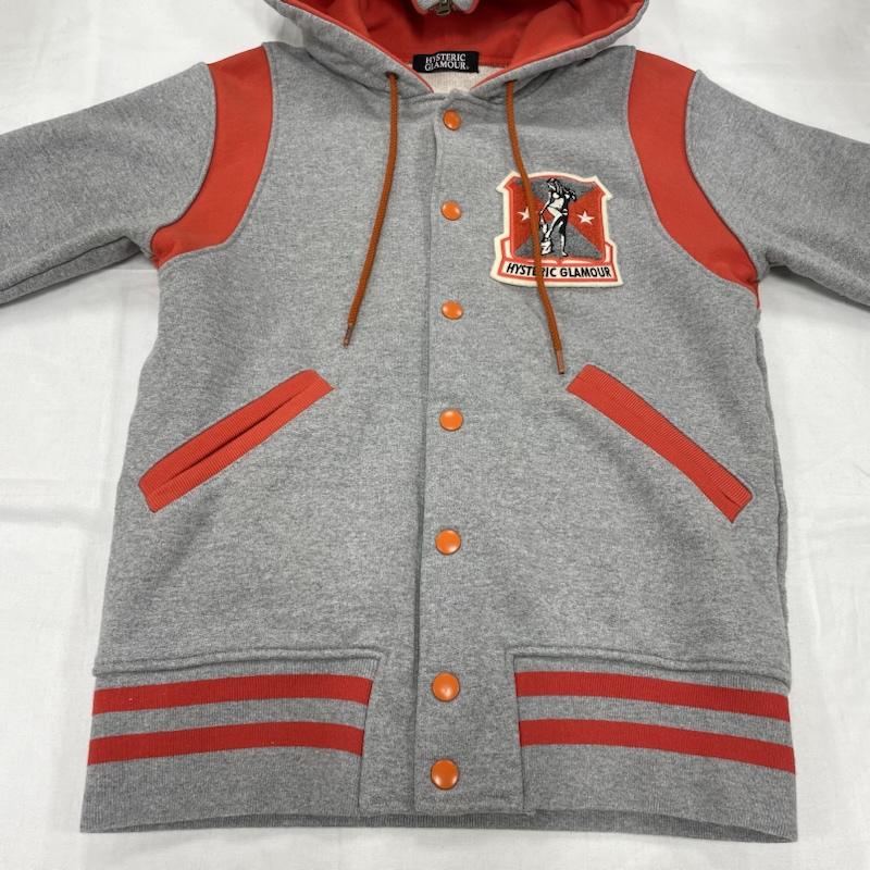 ヒステリックグラマー HYSTERIC GLAMOUR ジャケット、上着 ジャケット、ブレザー フード スタジャン ワッペン パッチ セーラーカラー 0251CF01 パーカー S ロゴ、文字 X 刺繍 X ワンポイント 灰 / グレー / gray X 橙 / オレンジ / orange メンズ USED 古着 中古 50152124