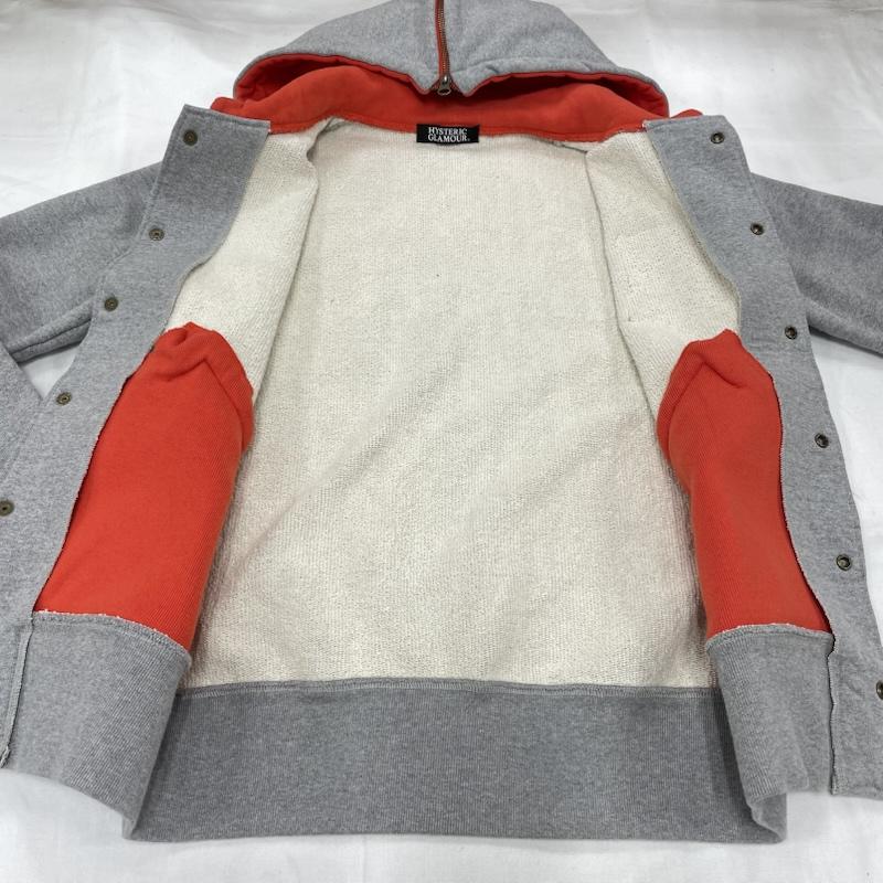 ヒステリックグラマー HYSTERIC GLAMOUR ジャケット、上着 ジャケット、ブレザー フード スタジャン ワッペン パッチ セーラーカラー 0251CF01 パーカー S ロゴ、文字 X 刺繍 X ワンポイント 灰 / グレー / gray X 橙 / オレンジ / orange メンズ USED 古着 中古 50152124