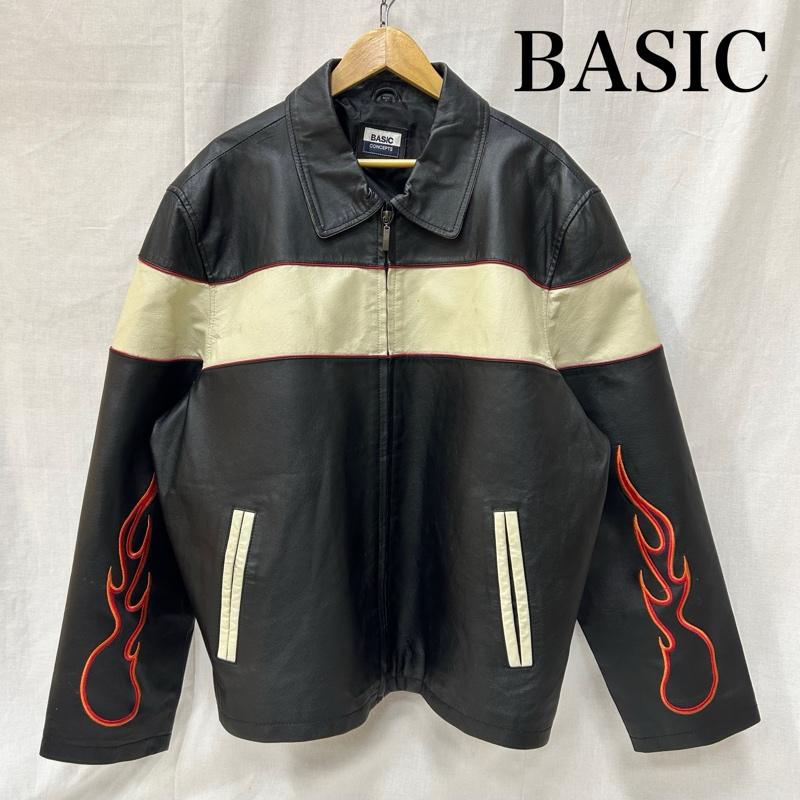 ＵＳＥＤ古着 USED/古着 ジャケット、上着 レザージャケット BASIC CONCEPTS 本革 レザージャケット 炎 フレームス ファイヤーパターン ホワイト ブラック レッド XLサイズ XL 刺繍 黒 / ブラック / black X 白 / ホワイト / white X 赤 / レッド / red メンズ USED 古着 中古 50152148
