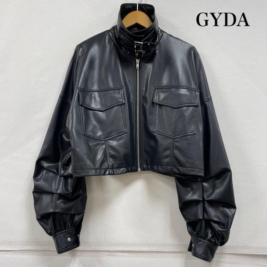 ジェイダ GYDA トップス トップス フェイクレザー スタンドカラー ショート ジャケット ブルゾン アウター FREE 無地 黒 / ブラック / black レディース USED 古着 中古 50152215
