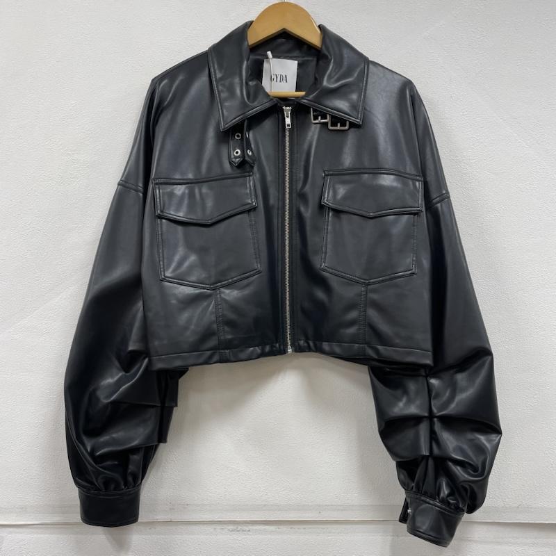 ジェイダ GYDA トップス トップス フェイクレザー スタンドカラー ショート ジャケット ブルゾン アウター FREE 無地 黒 / ブラック / black レディース USED 古着 中古 50152215