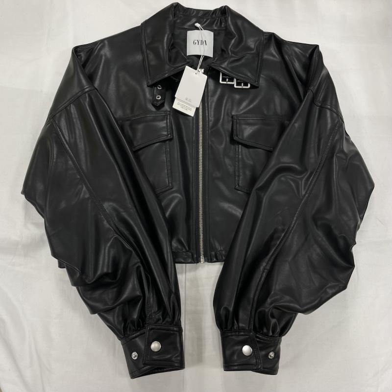 ジェイダ GYDA トップス トップス フェイクレザー スタンドカラー ショート ジャケット ブルゾン アウター FREE 無地 黒 / ブラック / black レディース USED 古着 中古 50152215