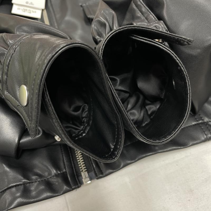ジェイダ GYDA トップス トップス フェイクレザー スタンドカラー ショート ジャケット ブルゾン アウター FREE 無地 黒 / ブラック / black レディース USED 古着 中古 50152215