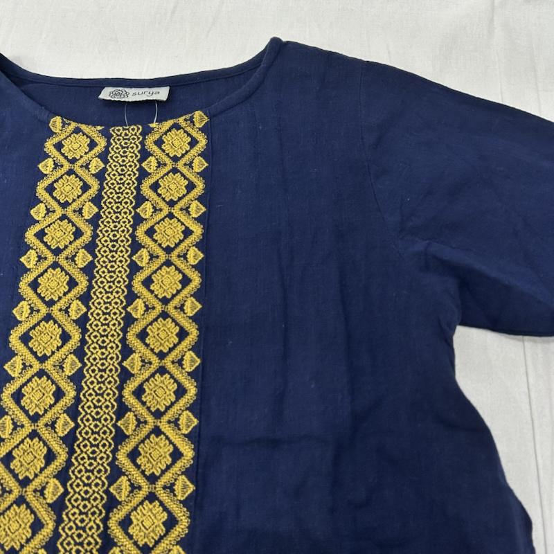 マライカ MALAIKA ワンピース ロングスカート surya オリエンタル刺繍ワンピース ブルー FREE FREE 刺繍 青 / ブルー / blue X マスタード / マスタード / レディース USED 古着 中古 50152229
