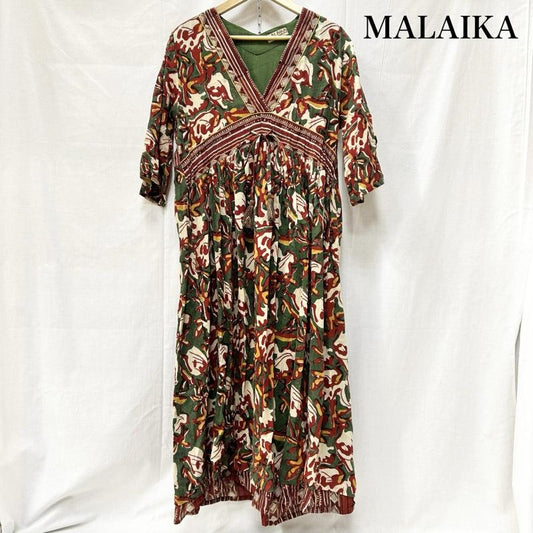 マライカ MALAIKA ワンピース ロングスカート made in india 総柄ワンピース 染めもの green × red - 総柄 緑 / グリーン / green X 赤 / レッド / red レディース USED 古着 中古 50152230