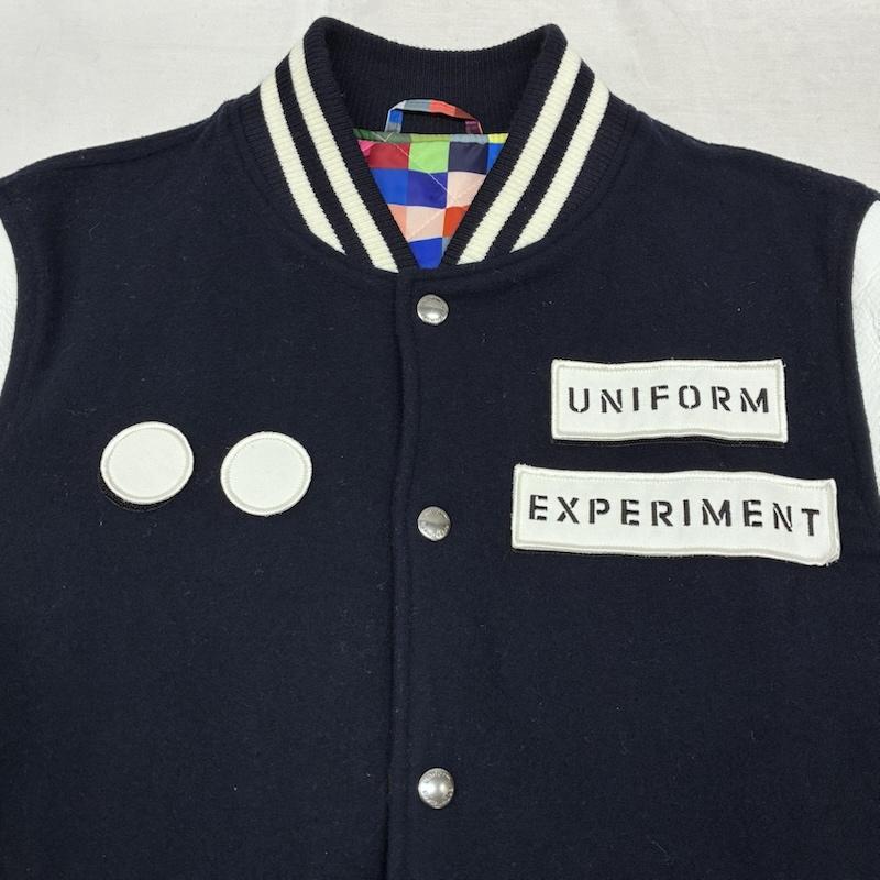 ユニフォームエクスペリメント uniform experiment ジャケット、上着 ジャンパー、ブルゾン 19AW スタジアムジャケット UE-192061 スタジャン 定価￥88,000 1 ロゴ、文字 X 総柄 白 / ホワイト / white X 紺 / ネイビー / navy メンズ USED 古着 中古 50152458