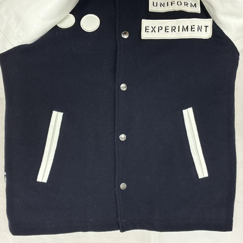 ユニフォームエクスペリメント uniform experiment ジャケット、上着 ジャンパー、ブルゾン 19AW スタジアムジャケット UE-192061 スタジャン 定価￥88,000 1 ロゴ、文字 X 総柄 白 / ホワイト / white X 紺 / ネイビー / navy メンズ USED 古着 中古 50152458