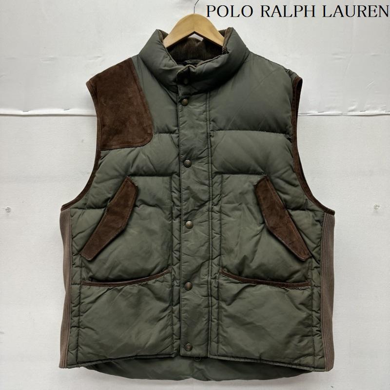 ポロラルフローレン POLO RALPH LAUREN ジャケット、上着 ジャンパー、ブルゾン 90s レザー 切替 ダウン ベスト 3L カーキオリーブ / カーキオリーブ / メンズ USED 古着 中古 50152535
