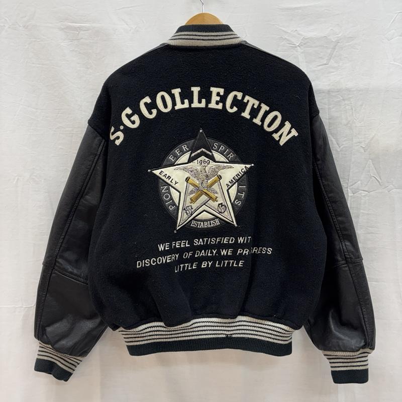 古着 USED ジャケット、上着 ジャンパー、ブルゾン S-G COLLECTION 90年代 ロゴ ウール レザー レタード スタジャン バーシティ ジャケット 90s - 黒 / ブラック / black メンズ USED 古着 中古 50152542