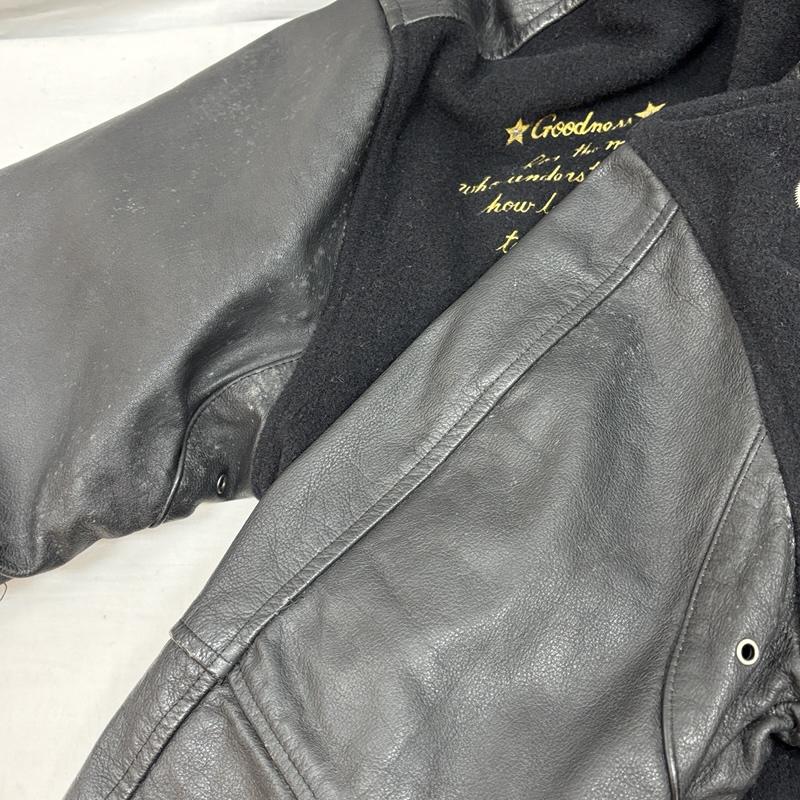 古着 USED ジャケット、上着 ジャンパー、ブルゾン S-G COLLECTION 90年代 ロゴ ウール レザー レタード スタジャン バーシティ ジャケット 90s - 黒 / ブラック / black メンズ USED 古着 中古 50152542