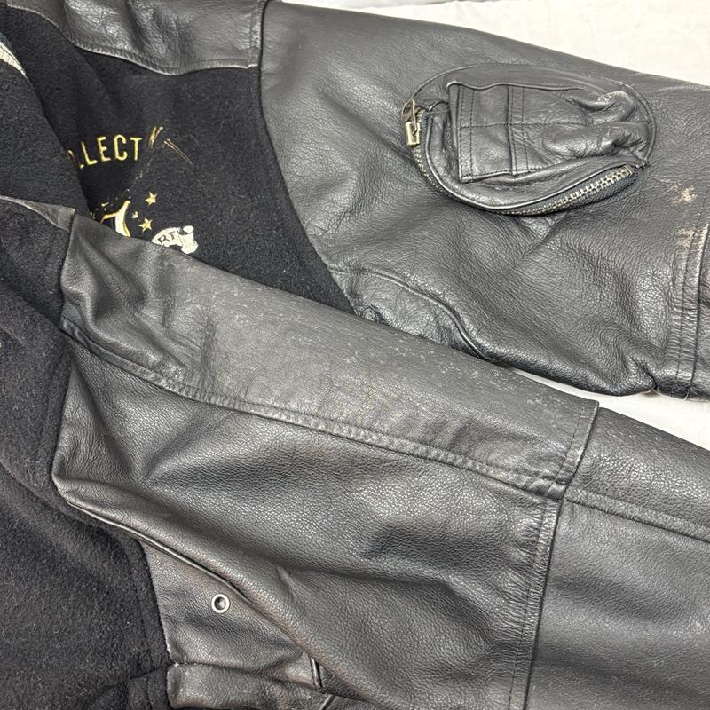 古着 USED ジャケット、上着 ジャンパー、ブルゾン S-G COLLECTION 90年代 ロゴ ウール レザー レタード スタジャン バーシティ ジャケット 90s - 黒 / ブラック / black メンズ USED 古着 中古 50152542