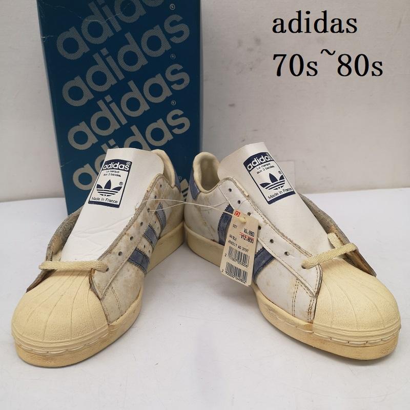 アディダス adidas シューズ シューズ 70s 80s デッドストック 観賞用 SUPERSTAR スーパースター 単色ベロ フランス製 25.0cm 白 / ホワイト / white X 青 / ブルー / blue メンズ USED 古着 中古 50152577