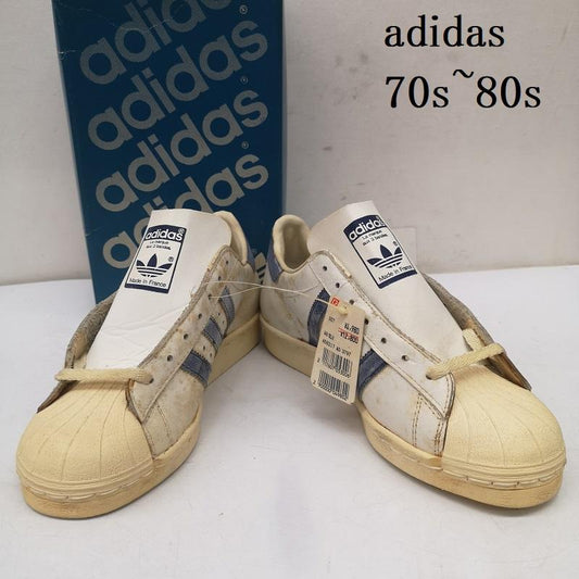アディダス adidas シューズ シューズ 70s 80s デッドストック 観賞用 SUPERSTAR スーパースター 単色ベロ フランス製 25.0cm 白 / ホワイト / white X 青 / ブルー / blue メンズ USED 古着 中古 50152577