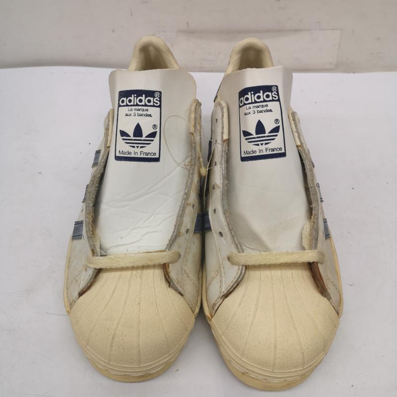 アディダス adidas シューズ シューズ 70s 80s デッドストック 観賞用 SUPERSTAR スーパースター 単色ベロ フランス製 25.0cm 白 / ホワイト / white X 青 / ブルー / blue メンズ USED 古着 中古 50152577