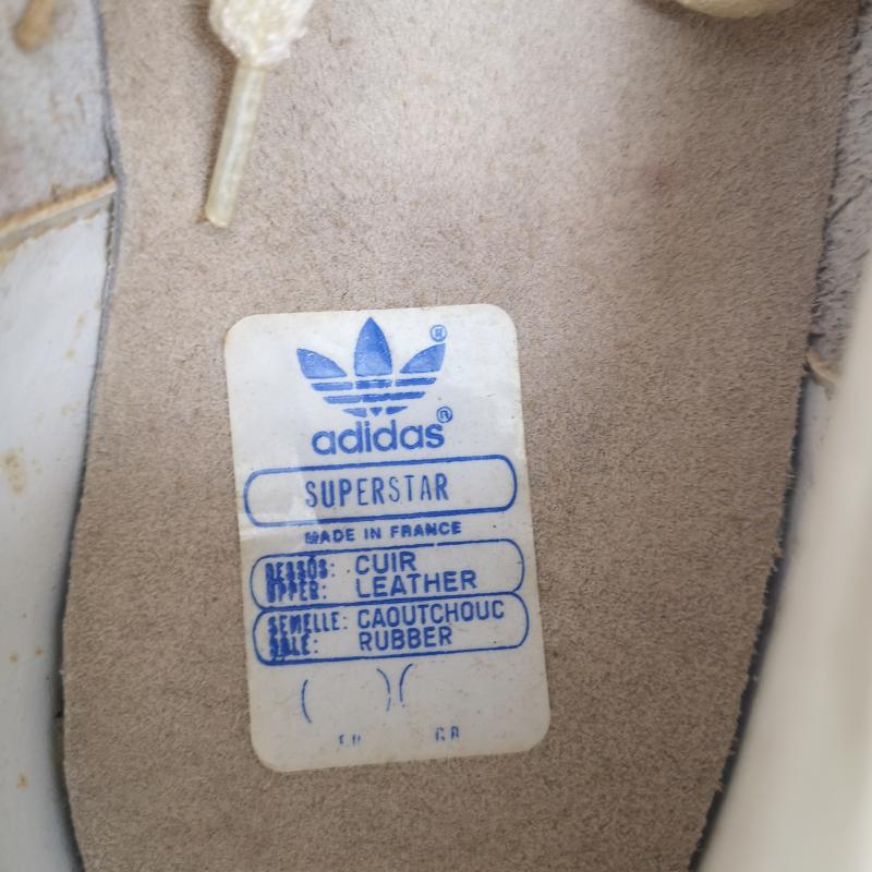 アディダス adidas シューズ シューズ 70s 80s デッドストック 観賞用 SUPERSTAR スーパースター 単色ベロ フランス製 25.0cm 白 / ホワイト / white X 青 / ブルー / blue メンズ USED 古着 中古 50152577