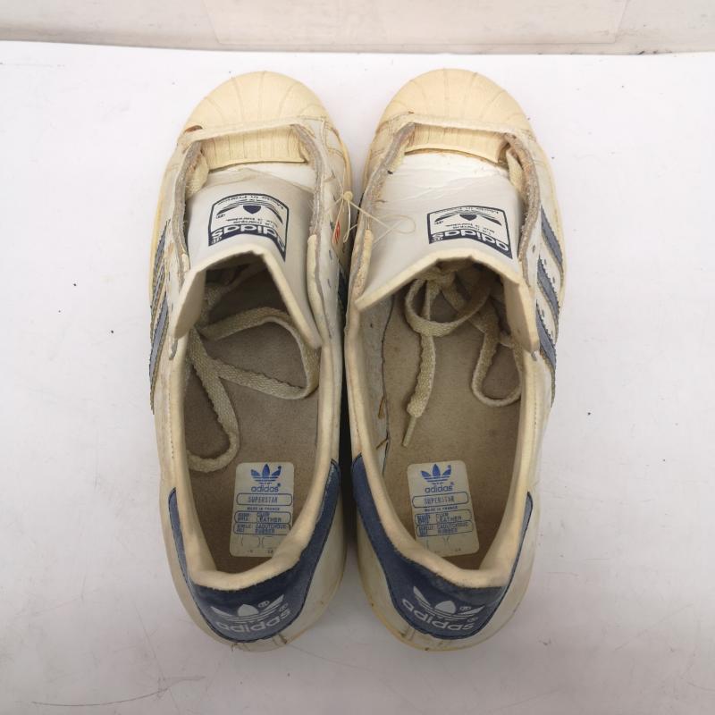 アディダス adidas シューズ シューズ 70s 80s デッドストック 観賞用 SUPERSTAR スーパースター 単色ベロ フランス製 25.0cm 白 / ホワイト / white X 青 / ブルー / blue メンズ USED 古着 中古 50152577