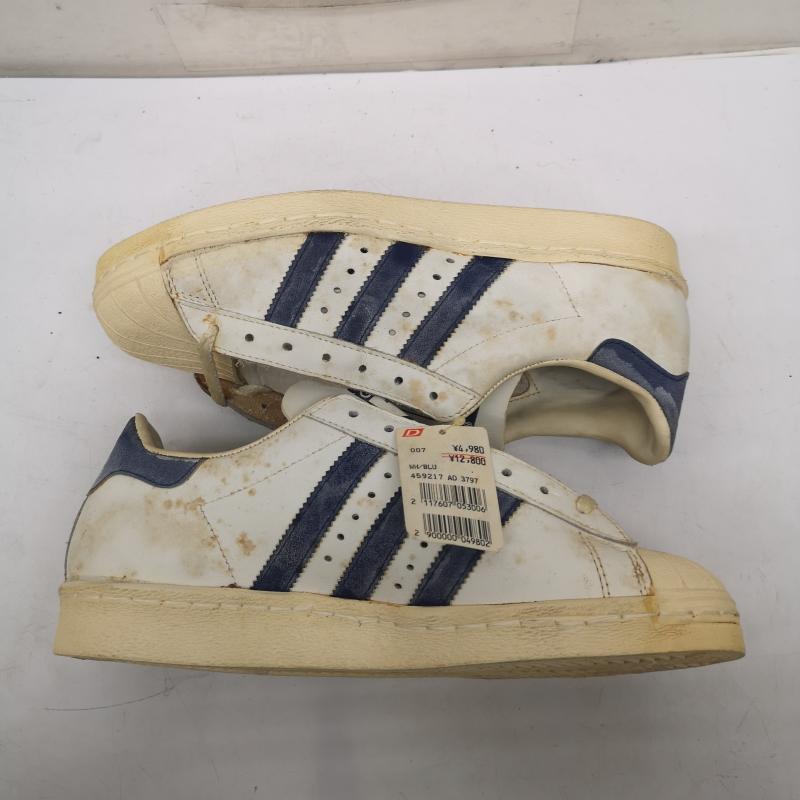 アディダス adidas シューズ シューズ 70s 80s デッドストック 観賞用 SUPERSTAR スーパースター 単色ベロ フランス製 25.0cm 白 / ホワイト / white X 青 / ブルー / blue メンズ USED 古着 中古 50152577