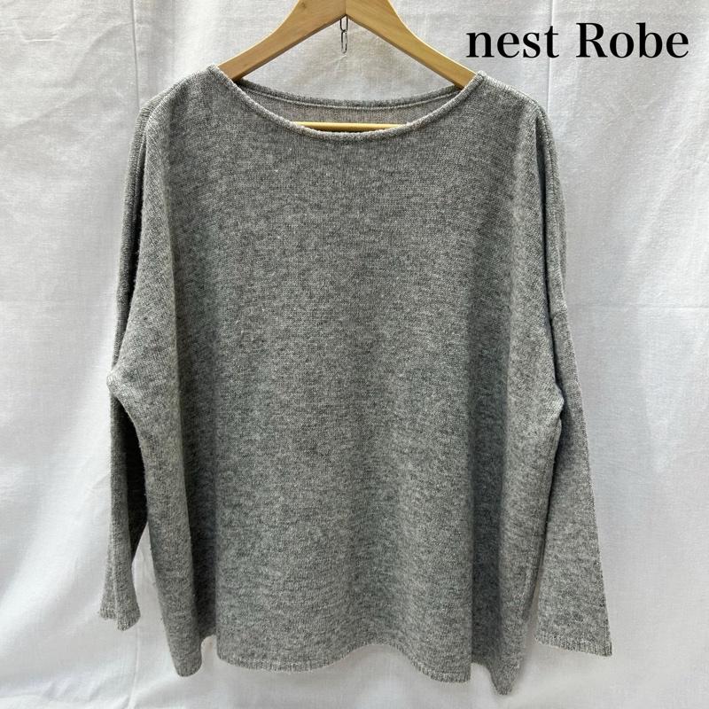 ネストローブ nest Robe ニット、セーター 長袖 ボックスシルエット ドロップショルダー グレー ワイドシルエット リネン混 - 無地 灰 / グレー / gray レディース USED 古着 中古 50152600