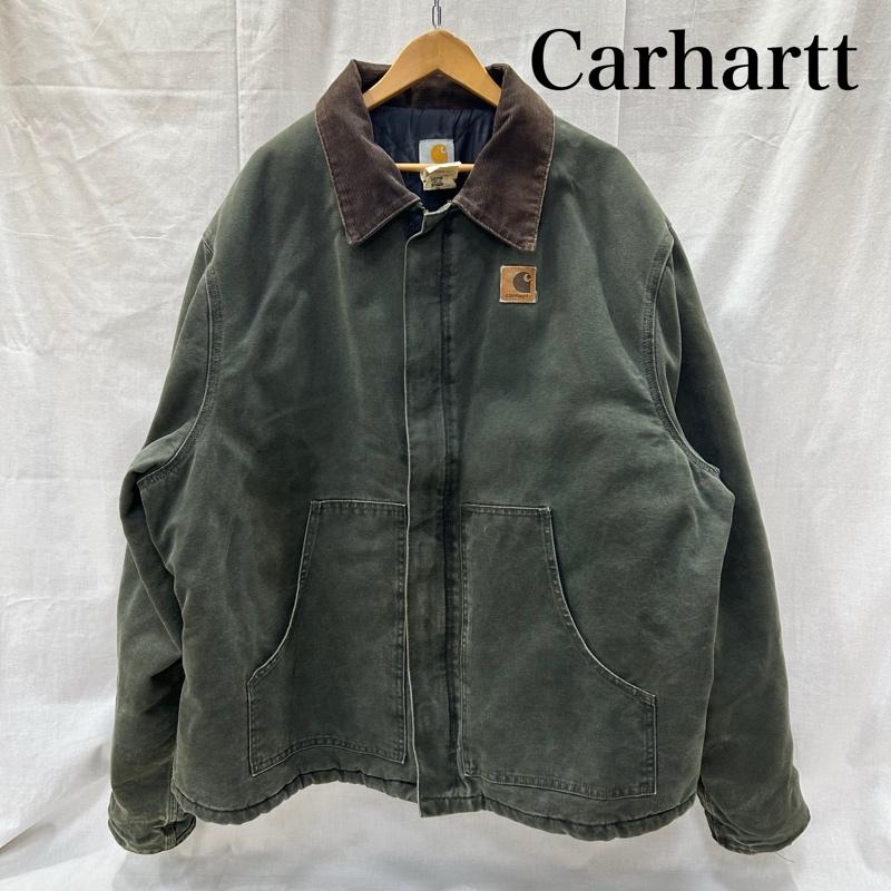 カーハート Carhartt ジャケット、上着 ジャンパー、ブルゾン J22MOS TraditionalJacket トラディショナルジャケット モスグリーン USA製 3XL 3L 無地 X ワンポイント 緑 / グリーン / green メンズ USED 古着 中古 50152605