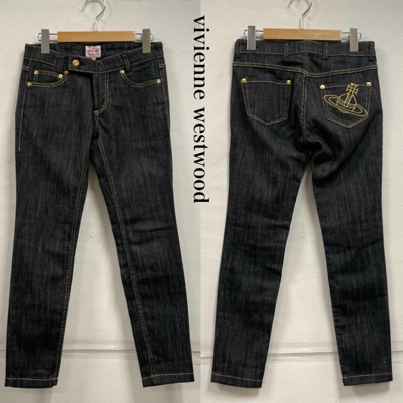 ヴィヴィアンウエストウッド Vivienne Westwood ボトムス ボトムス オーブ ロゴ 刺繍 ブラック デニム ジーンズ スキニー ジッパーフライ ローライズ 1 無地 X ロゴ、文字 X 刺繍 黒 / ブラック / black X 金 / ゴールド / gold color レディース USED 古着 中古 50152622