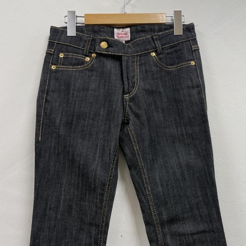 ヴィヴィアンウエストウッド Vivienne Westwood ボトムス ボトムス オーブ ロゴ 刺繍 ブラック デニム ジーンズ スキニー ジッパーフライ ローライズ 1 無地 X ロゴ、文字 X 刺繍 黒 / ブラック / black X 金 / ゴールド / gold color レディース USED 古着 中古 50152622
