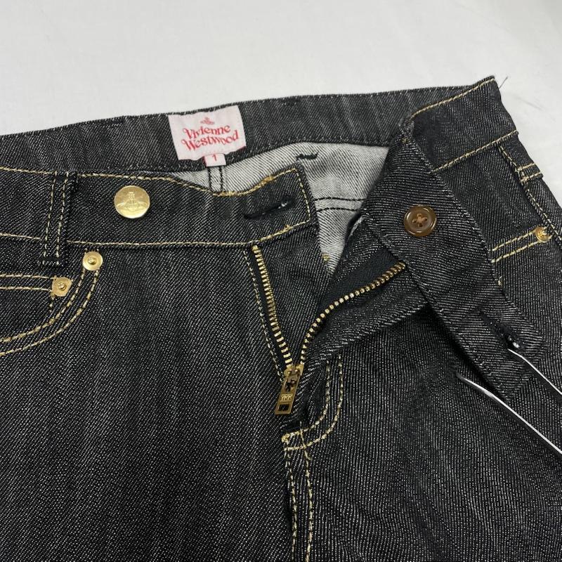 ヴィヴィアンウエストウッド Vivienne Westwood ボトムス ボトムス オーブ ロゴ 刺繍 ブラック デニム ジーンズ スキニー ジッパーフライ ローライズ 1 無地 X ロゴ、文字 X 刺繍 黒 / ブラック / black X 金 / ゴールド / gold color レディース USED 古着 中古 50152622