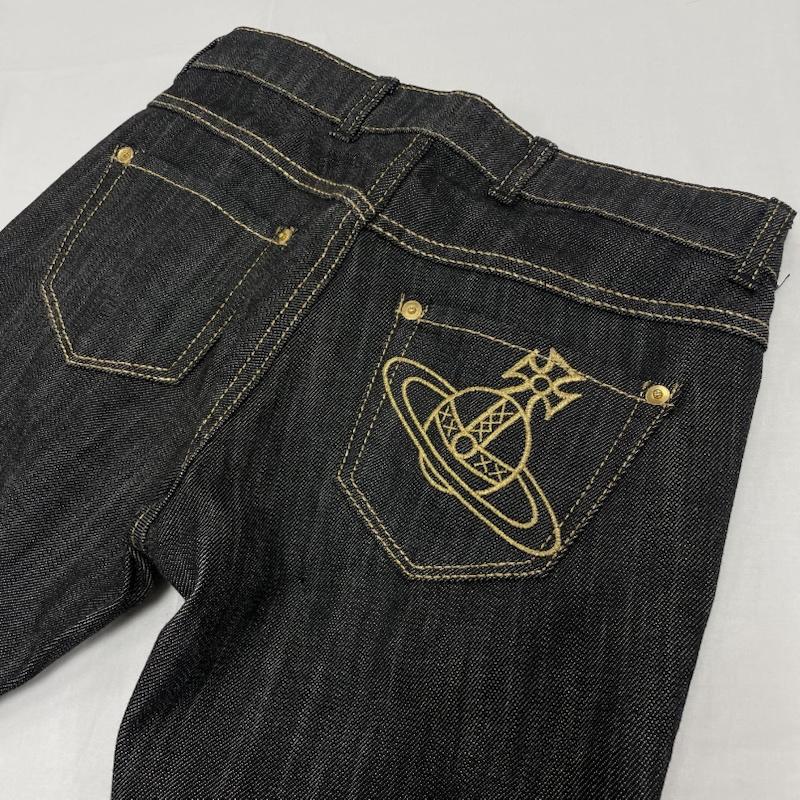 ヴィヴィアンウエストウッド Vivienne Westwood ボトムス ボトムス オーブ ロゴ 刺繍 ブラック デニム ジーンズ スキニー ジッパーフライ ローライズ 1 無地 X ロゴ、文字 X 刺繍 黒 / ブラック / black X 金 / ゴールド / gold color レディース USED 古着 中古 50152622