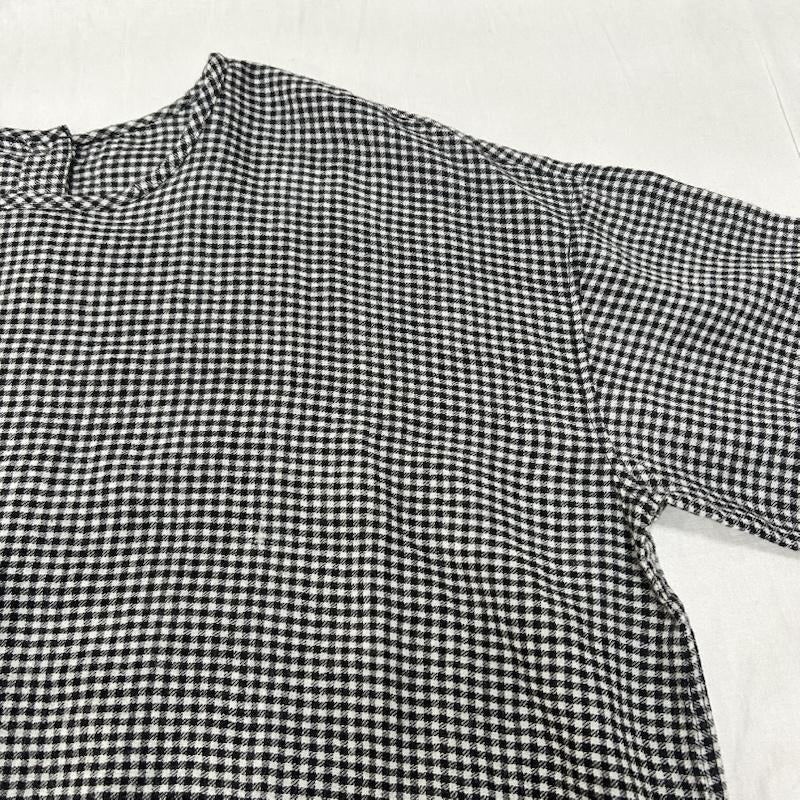 メゾンドソイル maison de soil ワンピース ロングスカート スモックワンピース バックボタンワンピース ノーカラー チェック ウール ブラック サイズ２ 2 チェック 白 / ホワイト / white X 黒 / ブラック / black レディース USED 古着 中古 50152658