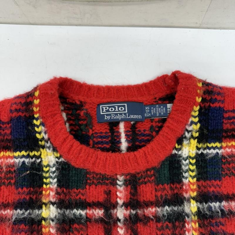 ポロラルフローレン POLO RALPH LAUREN トップス トップス アルパカ 混 タータンチェック クルーネック ニット XS 赤 / レッド / red メンズ USED 古着 中古 50152669