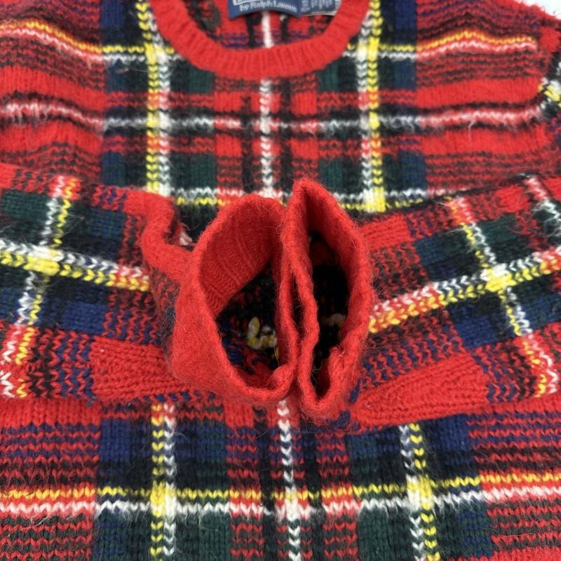 ポロラルフローレン POLO RALPH LAUREN トップス トップス アルパカ 混 タータンチェック クルーネック ニット XS 赤 / レッド / red メンズ USED 古着 中古 50152669