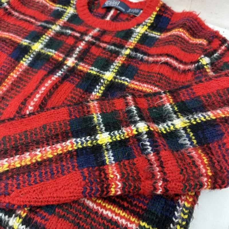 ポロラルフローレン POLO RALPH LAUREN トップス トップス アルパカ 混 タータンチェック クルーネック ニット XS 赤 / レッド / red メンズ USED 古着 中古 50152669