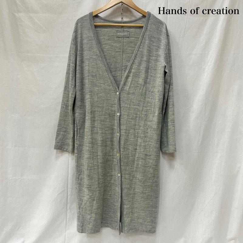 ハンズオブクリエイション HANDS OF CREATION カーディガン 長袖 ロングカーディガン Vネック シェルボタン グレー FREESIZE FREE 無地 灰 / グレー / gray レディース USED 古着 中古 50152678