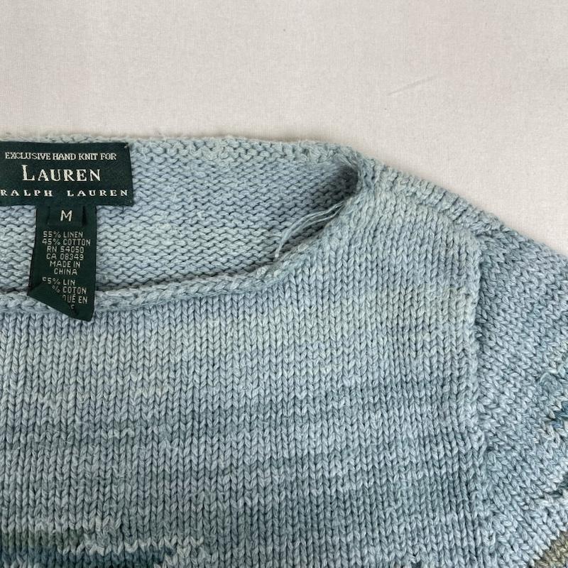 ローレンラルフローレン LAUREN RALPH LAUREN トップス トップス 90s ヴィンテージ ネイティブ リネン コットン HAND KNIT ニット セーター M 水色 / ライトブルー / レディース USED 古着 中古 50152709