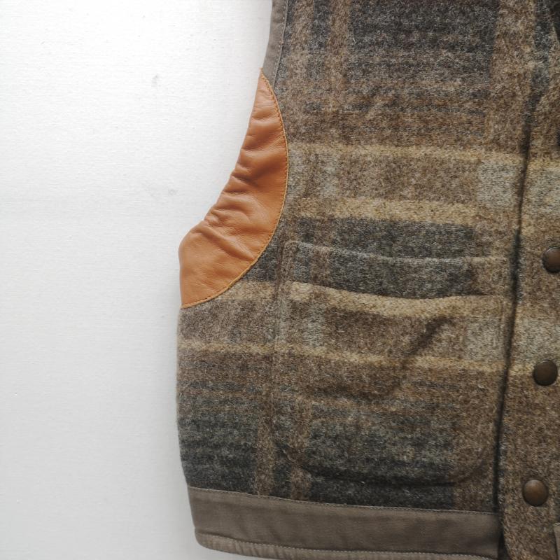 ラルフローレン RALPHLAUREN トップス トップス 80s 90s ウール ベスト ジャケット チェック柄 レザートリム USA製 M 茶 / ブラウン / brown メンズ USED 古着 中古 50152857