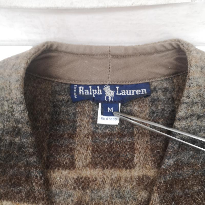 ラルフローレン RALPHLAUREN トップス トップス 80s 90s ウール ベスト ジャケット チェック柄 レザートリム USA製 M 茶 / ブラウン / brown メンズ USED 古着 中古 50152857
