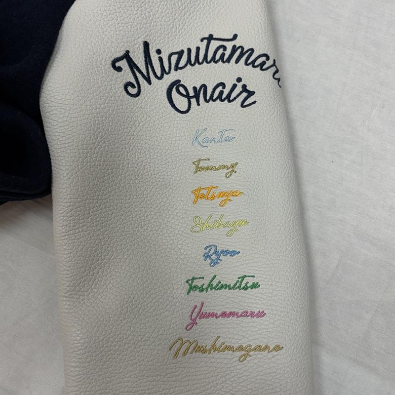 古着 USED ジャケット、上着 ジャンパー、ブルゾン Mizutamari Onair 水溜まりオンエアー レザー ウールポリ スタジャン バーシティジャケット - 紺 / ネイビー / navy X 白 / ホワイト / white メンズ USED 古着 中古 50152866