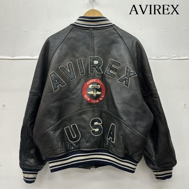 アヴィレックス AVIREX ジャケット、上着 ジャンパー、ブルゾン 80s 90s VARSITY LEATHER アーチロゴ ワッペン ラム レザー スタジャン S 黒 / ブラック / black メンズ USED 古着 中古 50152892