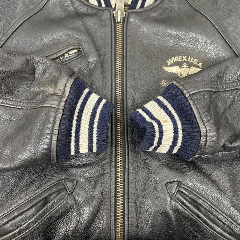 アヴィレックス AVIREX ジャケット、上着 ジャンパー、ブルゾン 80s 90s VARSITY LEATHER アーチロゴ ワッペン ラム レザー スタジャン S 黒 / ブラック / black メンズ USED 古着 中古 50152892