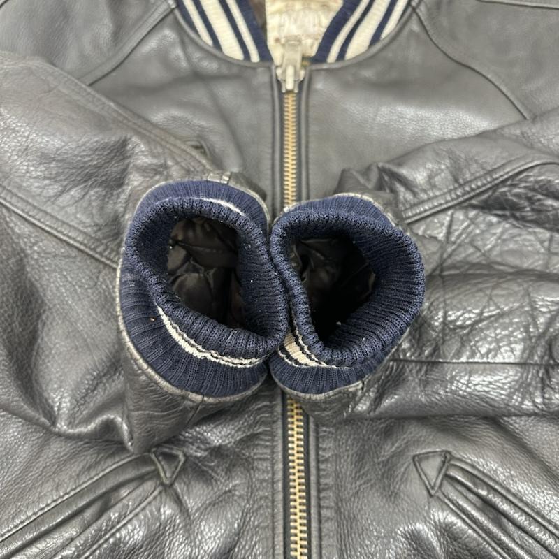 アヴィレックス AVIREX ジャケット、上着 ジャンパー、ブルゾン 80s 90s VARSITY LEATHER アーチロゴ ワッペン ラム レザー スタジャン S 黒 / ブラック / black メンズ USED 古着 中古 50152892