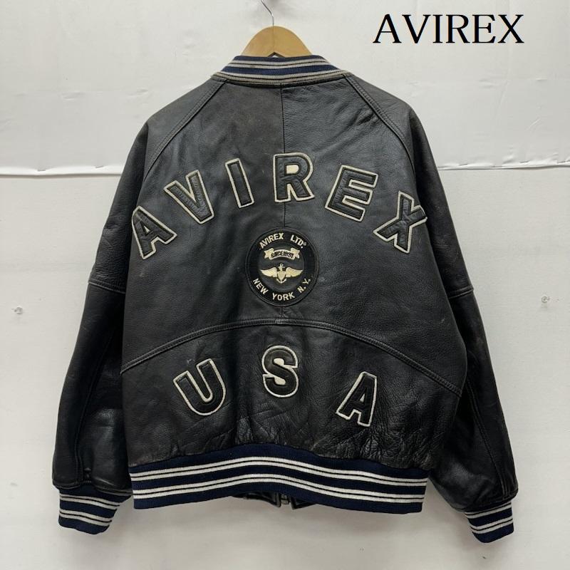 アヴィレックス AVIREX ジャケット、上着 ジャンパー、ブルゾン 80s 90s VARSITY LEATHER アーチロゴ ワッペン ラム レザー スタジャン S 黒 / ブラック / black メンズ USED 古着 中古 50152894