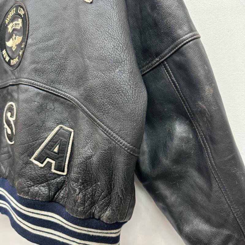 アヴィレックス AVIREX ジャケット、上着 ジャンパー、ブルゾン 80s 90s VARSITY LEATHER アーチロゴ ワッペン ラム レザー スタジャン S 黒 / ブラック / black メンズ USED 古着 中古 50152894