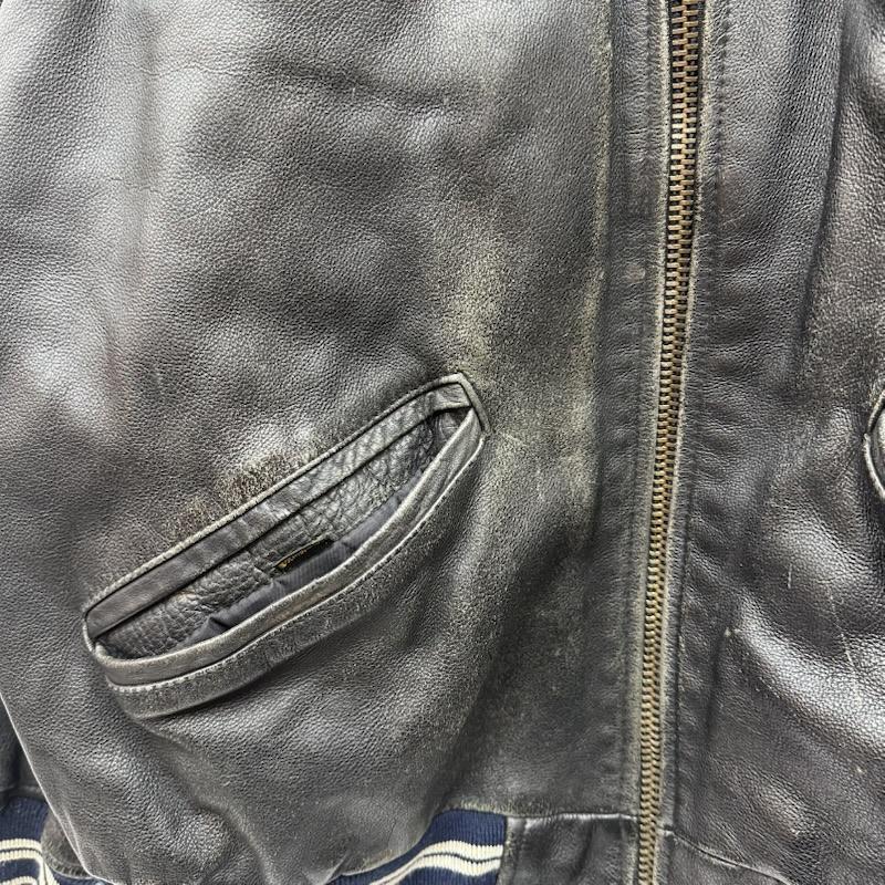 アヴィレックス AVIREX ジャケット、上着 ジャンパー、ブルゾン 80s 90s VARSITY LEATHER アーチロゴ ワッペン ラム レザー スタジャン S 黒 / ブラック / black メンズ USED 古着 中古 50152894