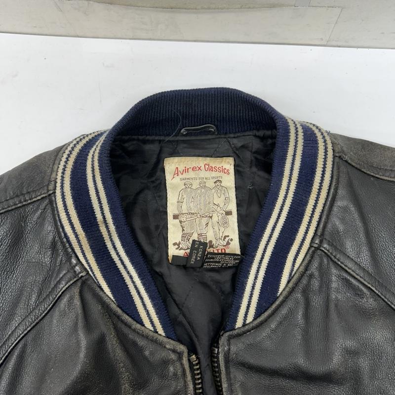 アヴィレックス AVIREX ジャケット、上着 ジャンパー、ブルゾン 80s 90s VARSITY LEATHER アーチロゴ ワッペン ラム レザー スタジャン S 黒 / ブラック / black メンズ USED 古着 中古 50152894